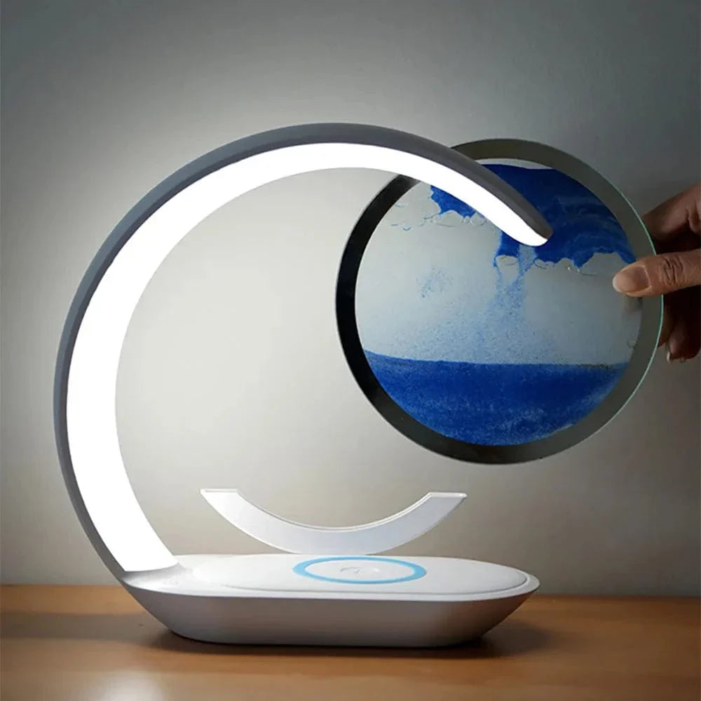 Trådlös LED Bordslampa Med 3D Sandglassdesign – Trådlös Laddning - Justerbar Färg - Modern Stil - Idealisk För Sängbord Eller Skrivbord