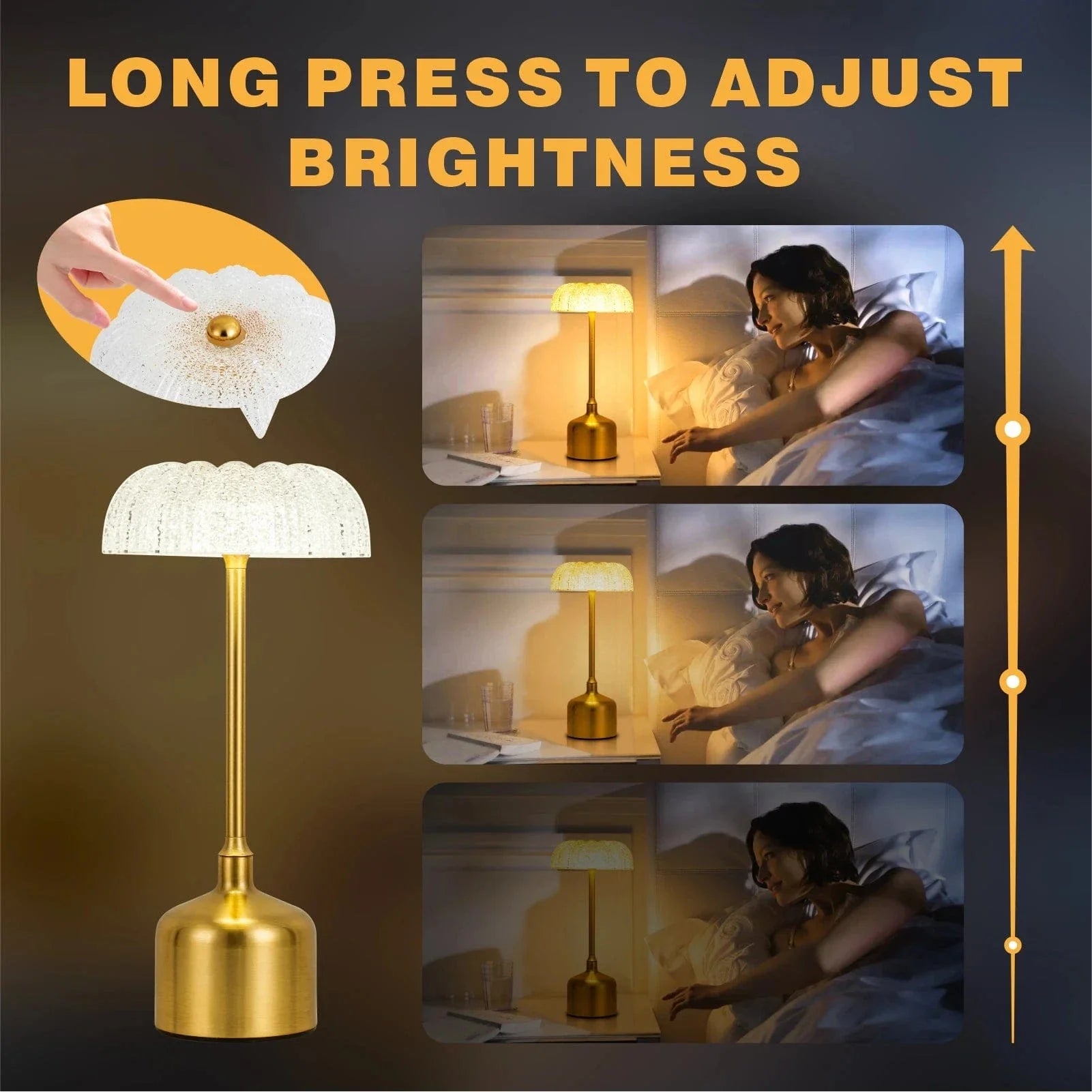 Trådlös LED-Bordslampa Med Touchkontroll – Laddningsbar - Dimmbar - 3 Belysningslägen - Elegant Metalldesign - Bärbar Nattlampa