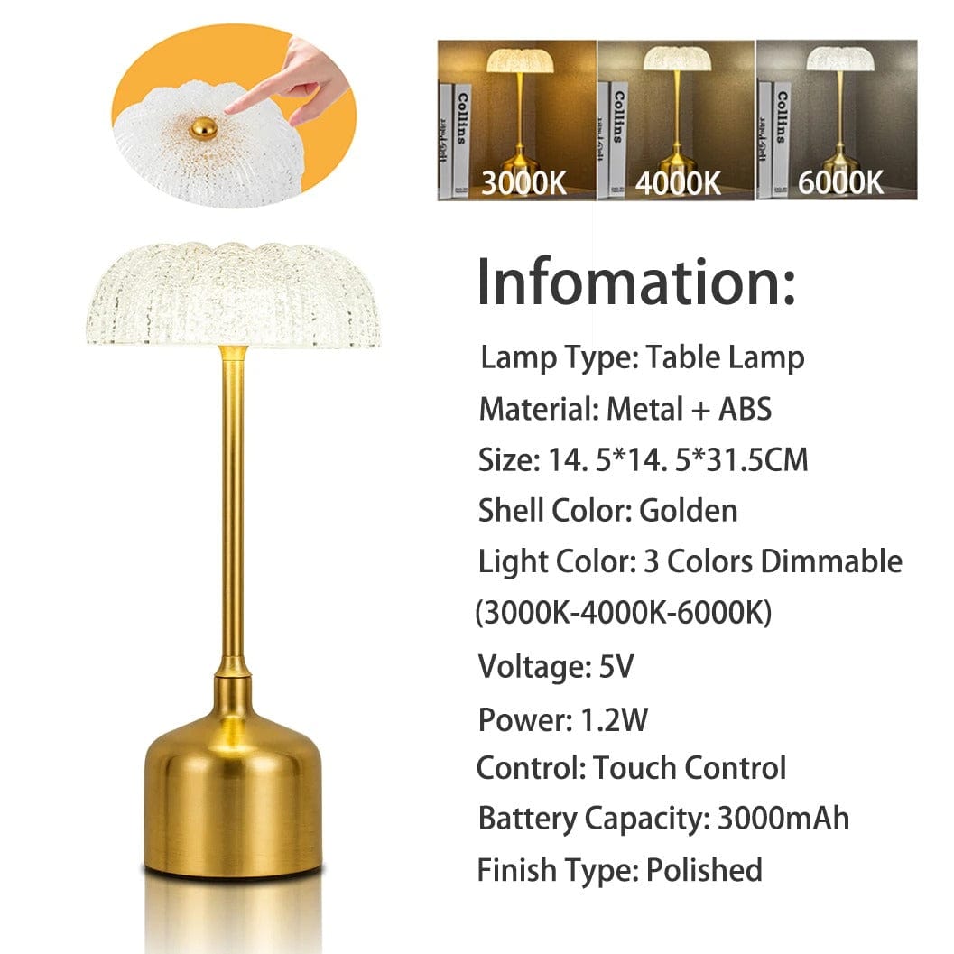 Trådlös LED-Bordslampa Med Touchkontroll – Laddningsbar - Dimmbar - 3 Belysningslägen - Elegant Metalldesign - Bärbar Nattlampa