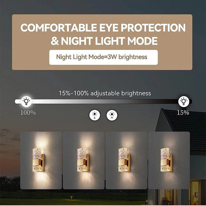 Dimbar LED Kristall Vägglampa med Fjärrkontroll, Justerbar 3000K-6000K för Badrum, Vardagsrum och Sovrum Sconces