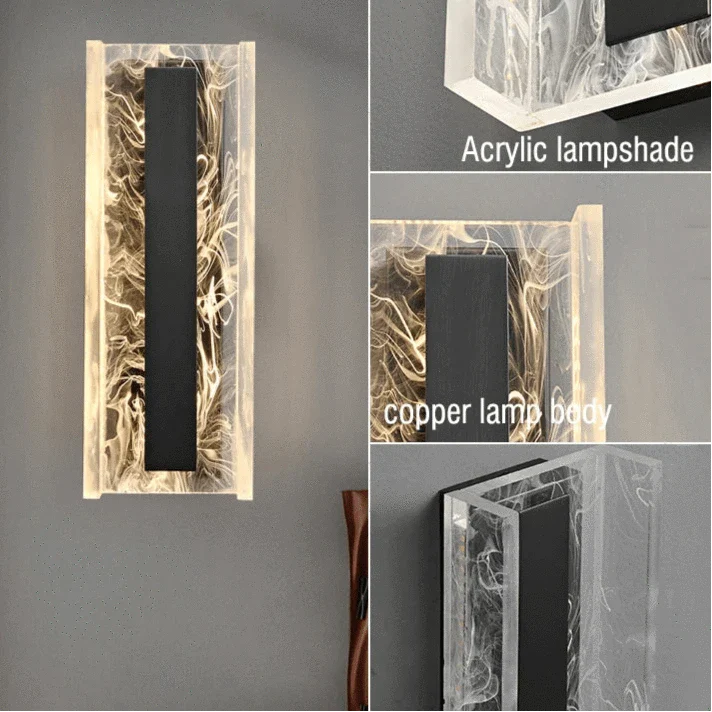 Dimbar LED Vägglampa, 12W Modern Akryl- och Kopparvägglampa för Vardagsrum och Sovrum Belysning