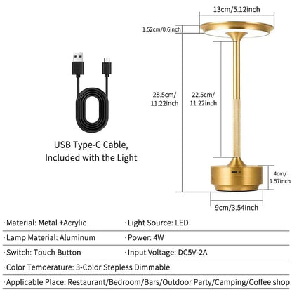 Dimbara Touch Control Uppladdningsbar Bordslampa