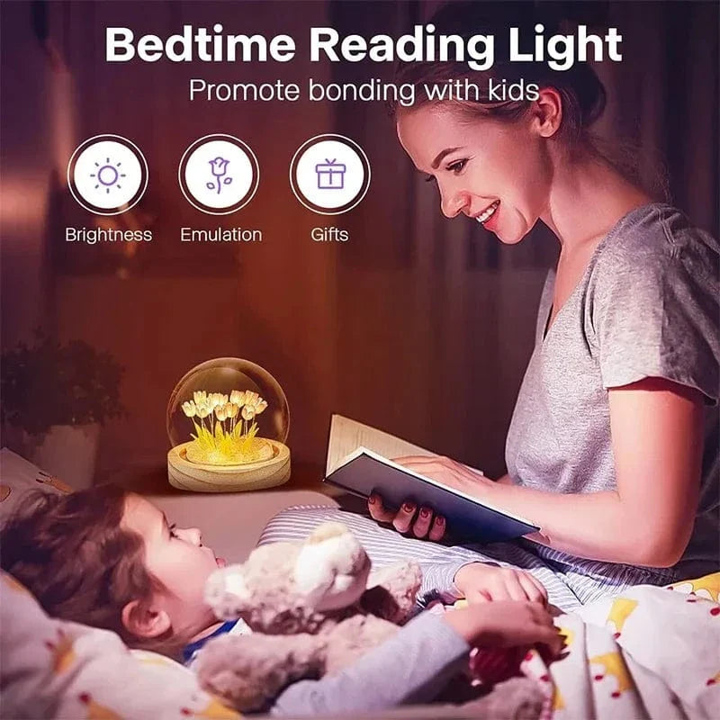 DIY Tulpan LED Nattljus – Batteridriven - Färgglad - Träbas - Inredning - Charmig Gåva Idé