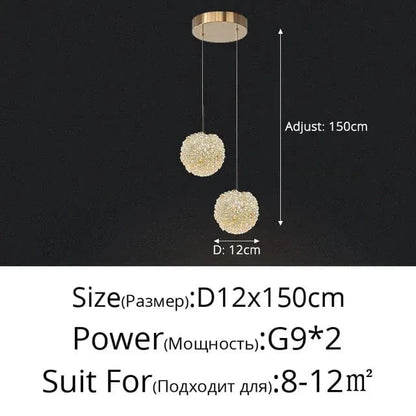 Elegant Kristallkrona Lampa för Sovrum och Bar – Modern Rund Boll Design med Justerbar Upphängningskabel