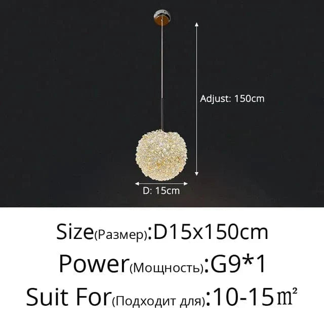 Elegant Kristallkrona Lampa för Sovrum och Bar – Modern Rund Boll Design med Justerbar Upphängningskabel