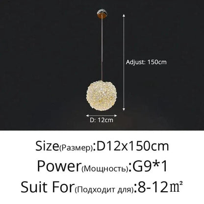 Elegant Kristallkrona Lampa för Sovrum och Bar – Modern Rund Boll Design med Justerbar Upphängningskabel