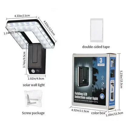 Fällbar Solvägglampa Med Rörelsesensor – Vattentålig - Justerbart 120° Huvud - Energisparande - 3 Belysningslägen - Utomhusbruk