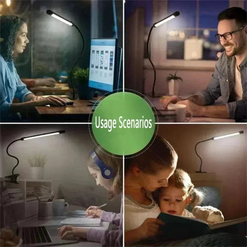 LED Clip-On Skrivbordslampa med Justerbar Belysning och Ögonskydd – Skrivbordslampa för Läsning och Studier