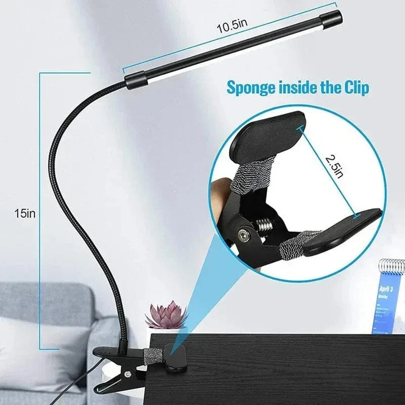 LED Clip-On Skrivbordslampa med Justerbar Belysning och Ögonskydd – Skrivbordslampa för Läsning och Studier