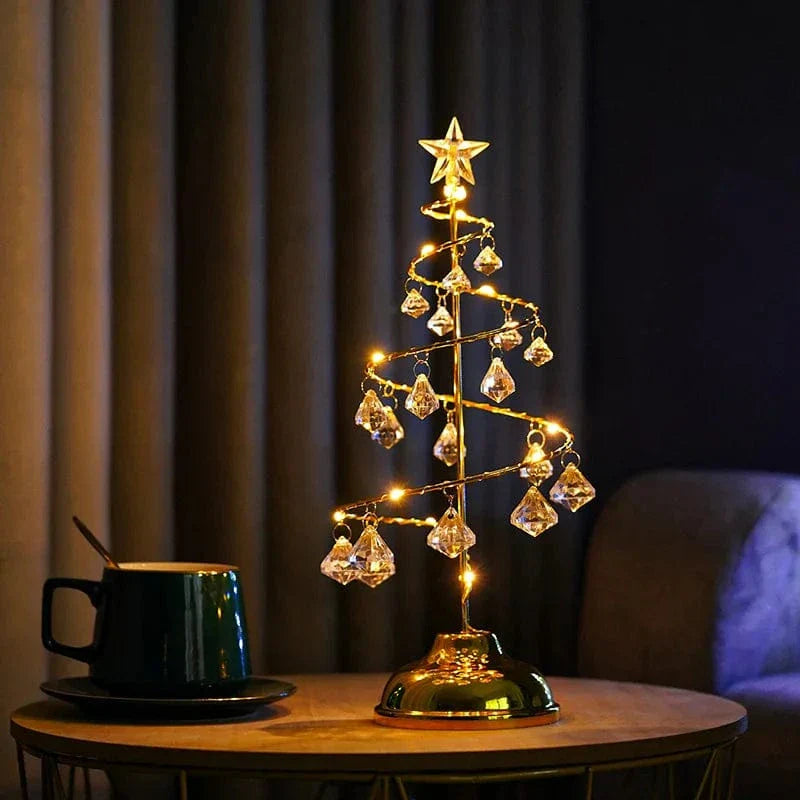 LED Skrivbordslampa - Batteridrift - Varmt Ljus - Julgransdesign - Akryl Kristall hängande - Festlig Heminredning