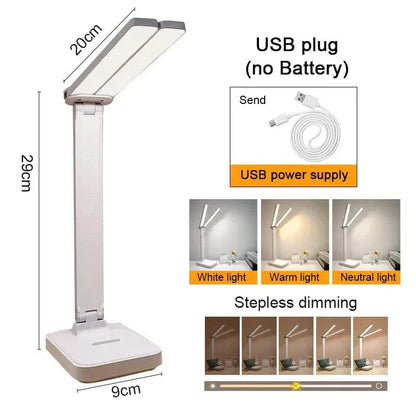 LED Skrivbordslampa - Trådlös - USB Uppladdningsbar - Dimbar - Fällbar Design - Ögonskydd - Finns i Flera Färger