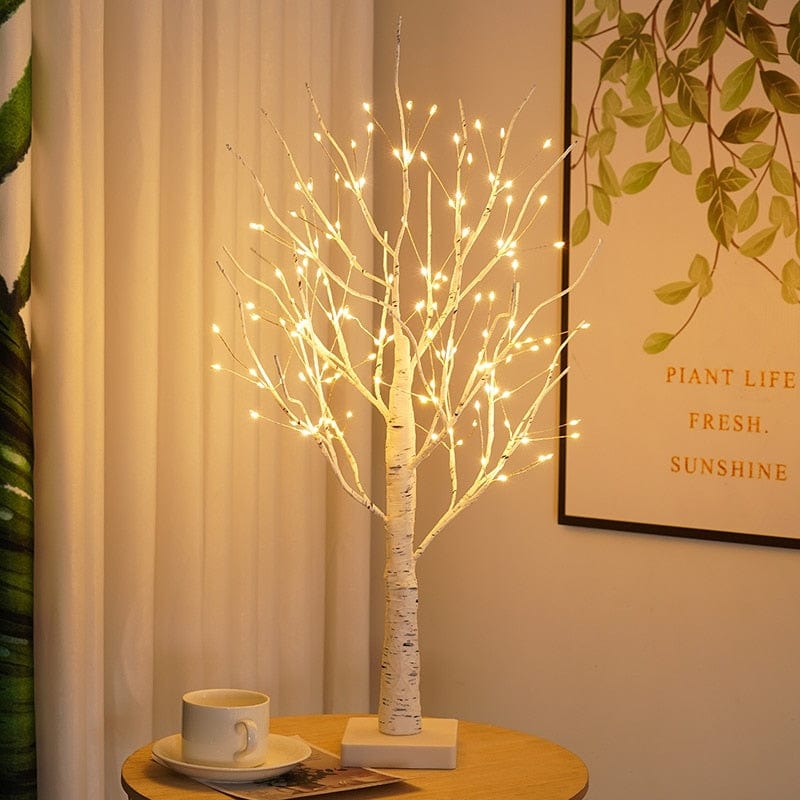 LED-belyst björkträ bordslampa