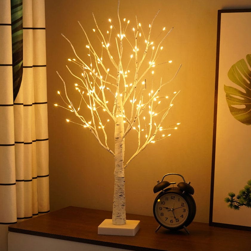 LED-belyst björkträ bordslampa