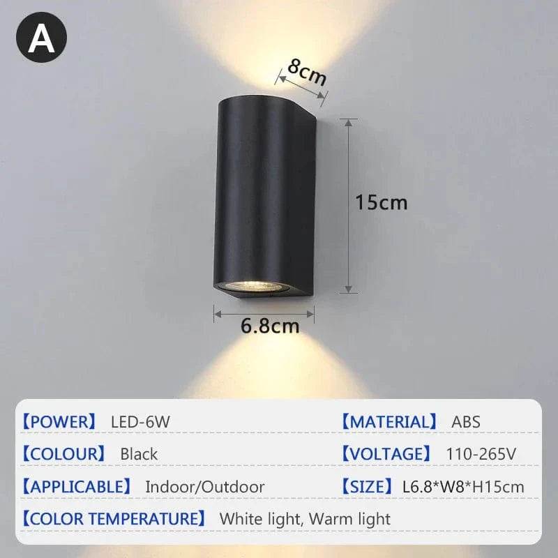 LED Utomhusvägglampa - Vattentålig Design - IP65 Klassad - Hållbart ABS Material - Modern Cylindrisk Form - 6W Effekt - Inomhus/Utebruk