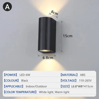 LED Utomhusvägglampa - Vattentålig Design - IP65 Klassad - Hållbart ABS Material - Modern Cylindrisk Form - 6W Effekt - Inomhus/Utebruk