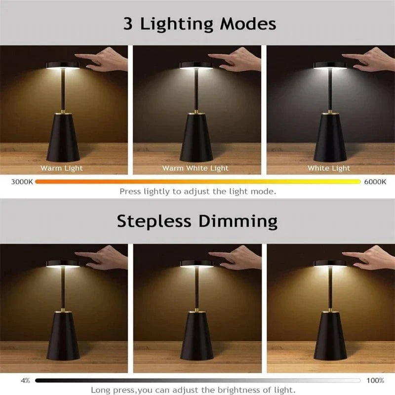LED Laddningsbar Skrivbordslampa - Touch Dimming - Modern Design - Tre Färgtemperaturer - Sladdlös - Ideal För Inomhusbruk - Snygg Estetik