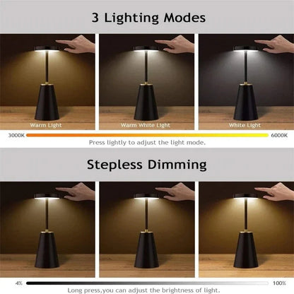 LED Laddningsbar Skrivbordslampa - Touch Dimming - Modern Design - Tre Färgtemperaturer - Sladdlös - Ideal För Inomhusbruk - Snygg Estetik