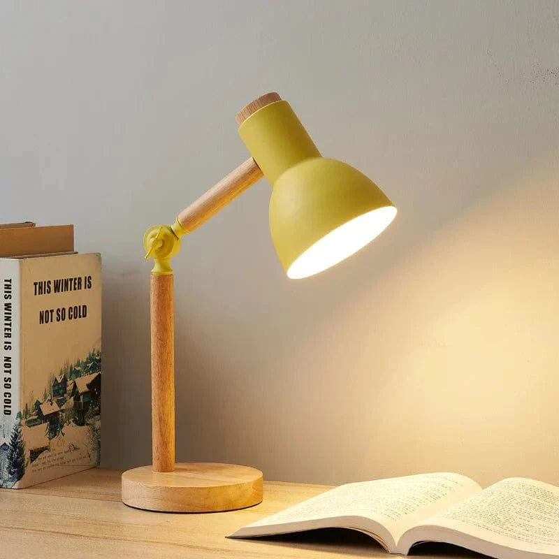 LED Bordslampa Med Träbas – Justerbart Huvud - Ögonskydd - Varm Vit - Modern Design - Ideal För Sängbord Eller Studier