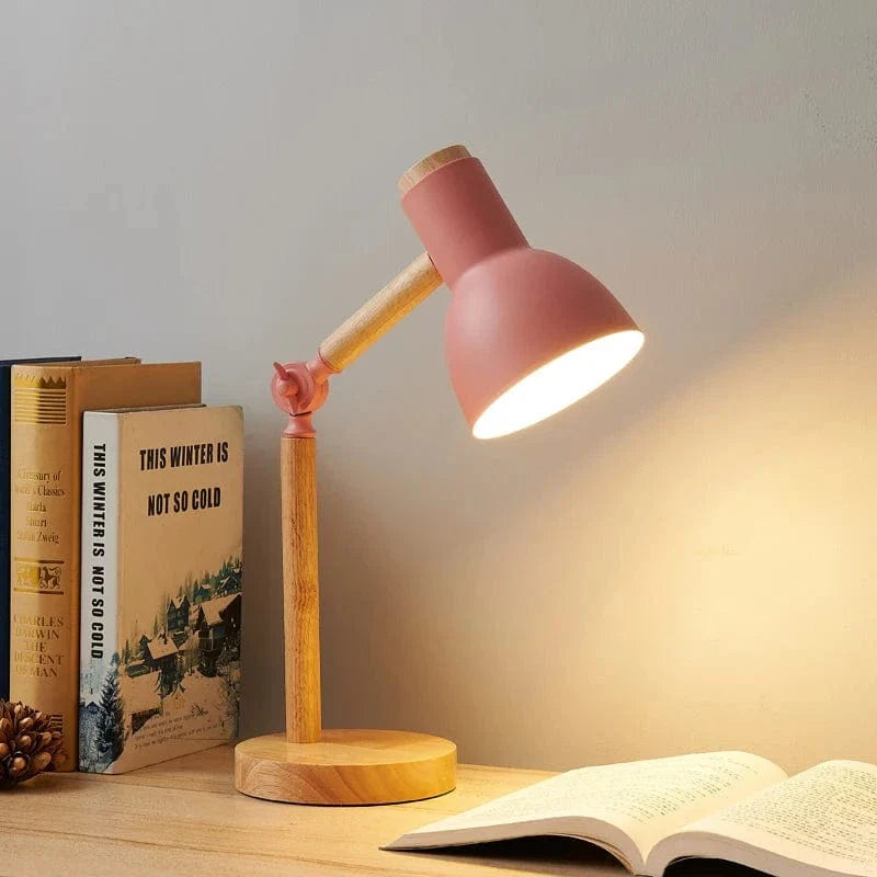LED Bordslampa Med Träbas – Justerbart Huvud - Ögonskydd - Varm Vit - Modern Design - Ideal För Sängbord Eller Studier