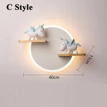 LED Vägglampa Med Unicorn Design – Vägghängd - Nattlampa - Keramik - Barnrum Dekoration - Varm Glöd - Färgglada Accenter