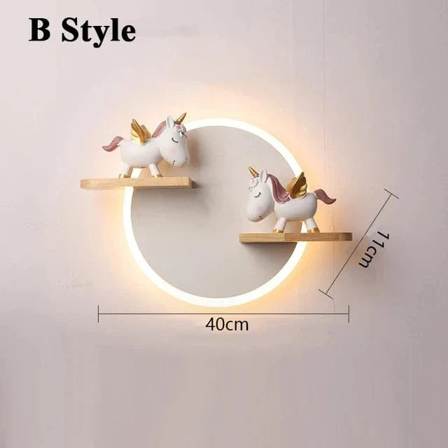 LED Vägglampa Med Unicorn Design – Vägghängd - Nattlampa - Keramik - Barnrum Dekoration - Varm Glöd - Färgglada Accenter