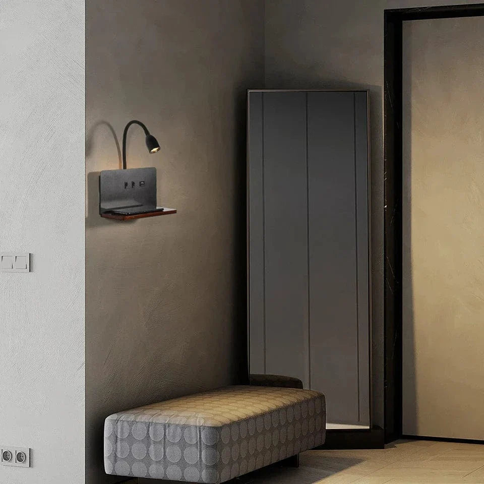 LED Vägglampa Med USB-gränssnitt – Trådlös Laddning - Modern - 360° Rotation - Justerbar Sänglampa