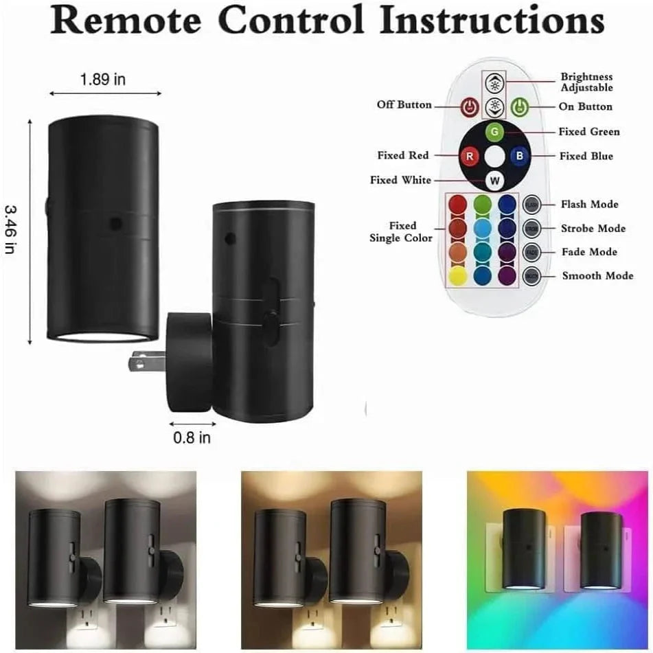 LED Vägg Nattlampa Med Plug-In Design – Sensoraktiverad - Fjärrkontroll - 16 Färgval - Idealisk För Sovrumsinredning