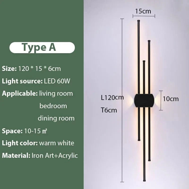 Minimalistisk LED Vägglampa – Modern Svart Järn Sconcelampa för Vardagsrum och Sovrum, Justerbara Höjdalternativ