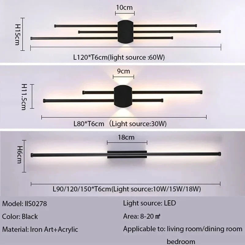 Minimalistisk LED Vägglampa – Modern Svart Järn Sconcelampa för Vardagsrum och Sovrum, Justerbara Höjdalternativ