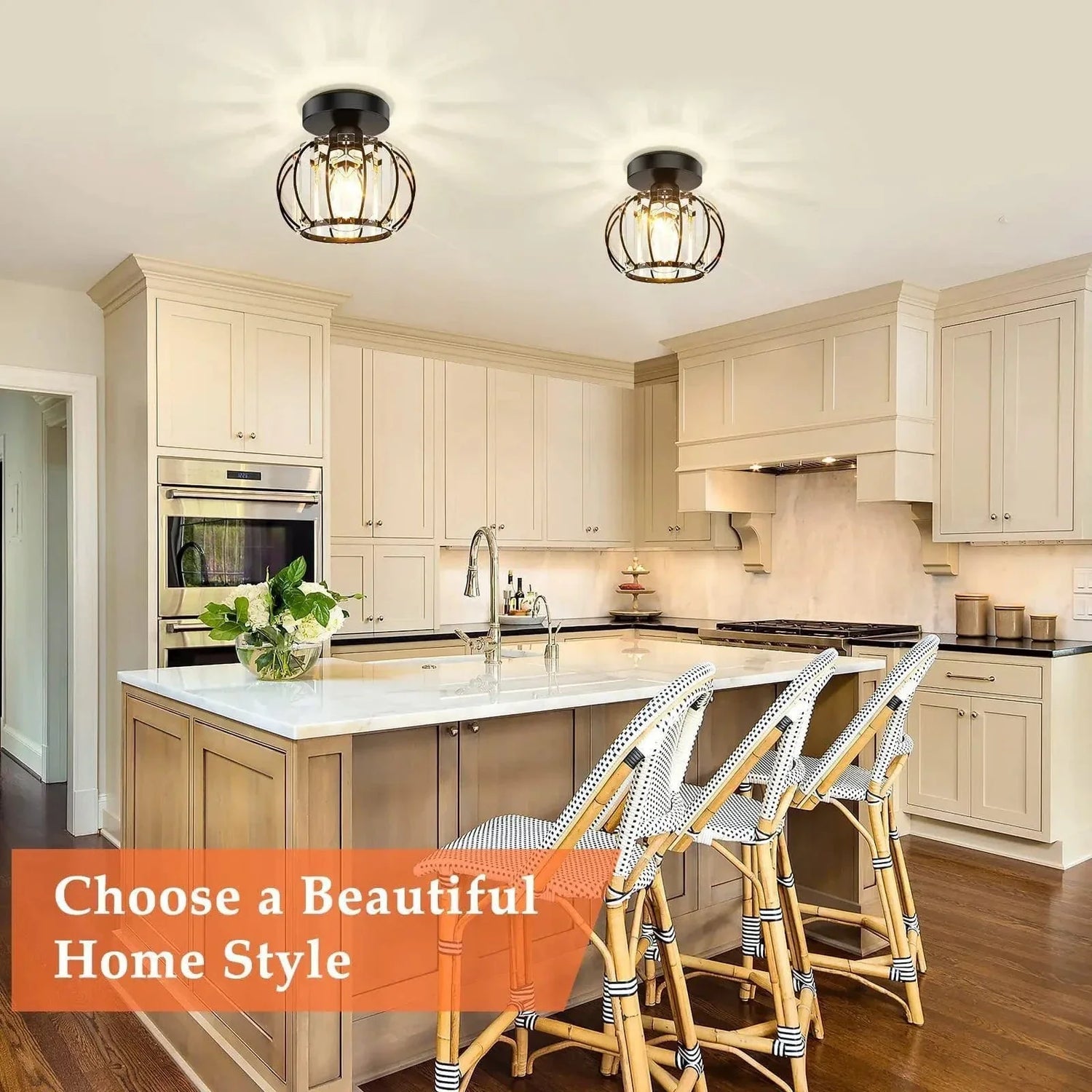 Modern Flush Mount Ceiling Light Fixture – K9 Crystal - LED Kompatibel - Elegant Design - Inomhusbruk - Polerad Krom Finish