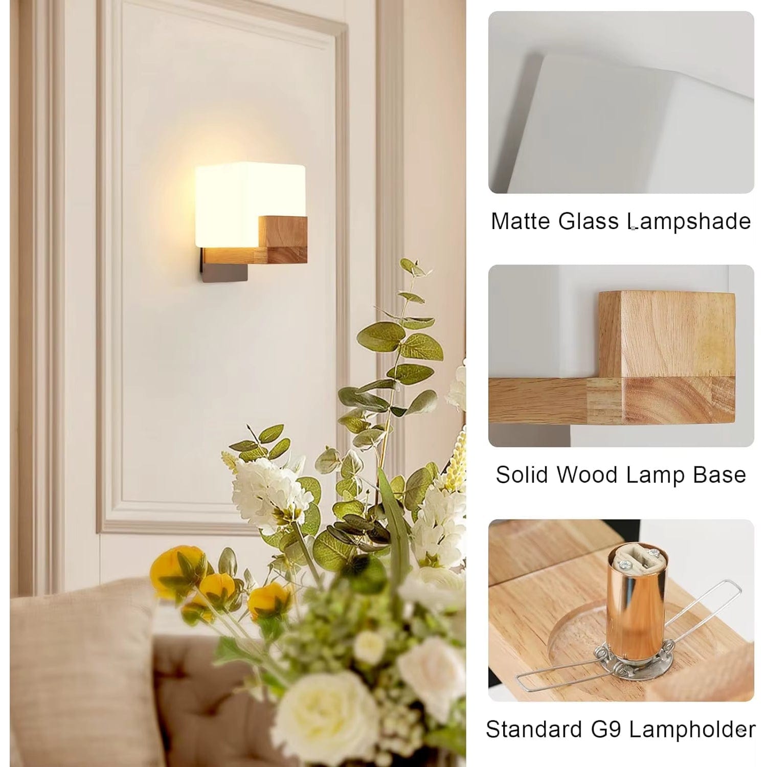 Modern G9 LED Vägglampa - Ytmonterad - Dimbar - Justerbar Färgtemperatur - Trä- och Gläserdesign - Inomhusbruk