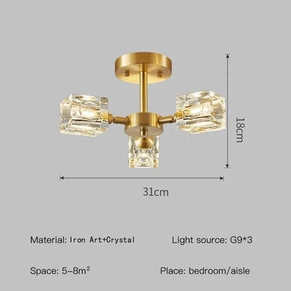 Modern guld kristallkrona – G9-baserad semi flush mount taklampa för vardagsrum, matsal, kök