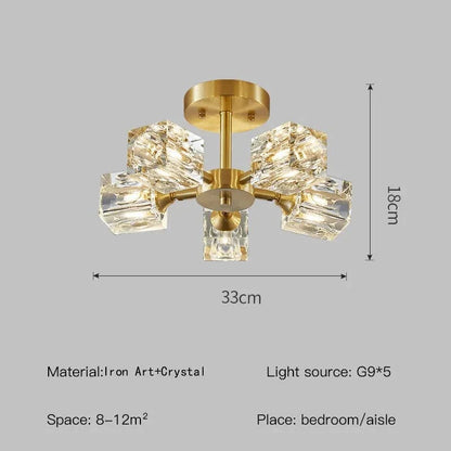 Modern guld kristallkrona – G9-baserad semi flush mount taklampa för vardagsrum, matsal, kök