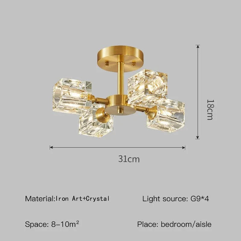 Modern guld kristallkrona – G9-baserad semi flush mount taklampa för vardagsrum, matsal, kök