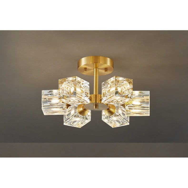 Modern guld kristallkrona – G9-baserad semi flush mount taklampa för vardagsrum, matsal, kök