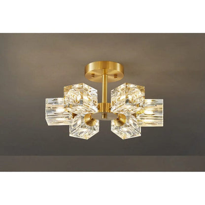 Modern guld kristallkrona – G9-baserad semi flush mount taklampa för vardagsrum, matsal, kök