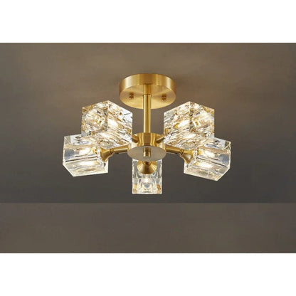 Modern guld kristallkrona – G9-baserad semi flush mount taklampa för vardagsrum, matsal, kök
