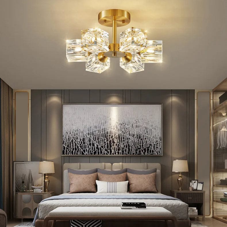 Modern guld kristallkrona – G9-baserad semi flush mount taklampa för vardagsrum, matsal, kök