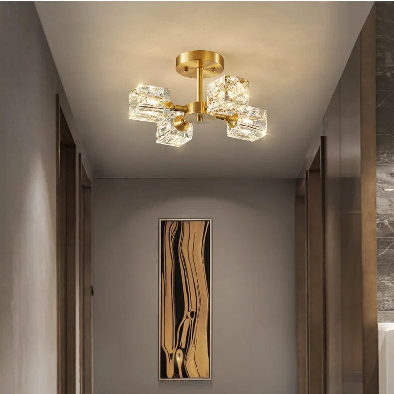Modern guld kristallkrona – G9-baserad semi flush mount taklampa för vardagsrum, matsal, kök