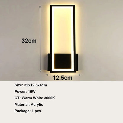 Modern LED Vägglampa - Ytmonterad - Akryl - Varmvit 3000K - Inomhus - Svart Finish - Energisparande