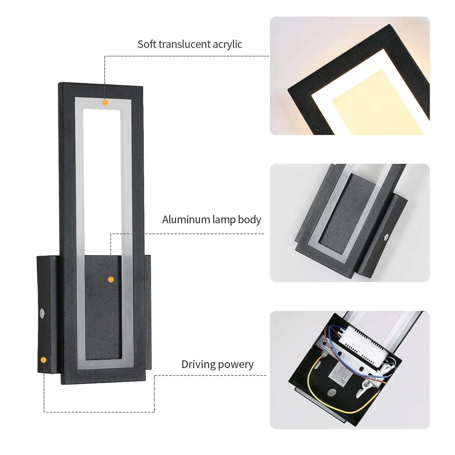 Modern LED Vägglampa - Ytmonterad - Akryl - Varmvit 3000K - Inomhus - Svart Finish - Energisparande