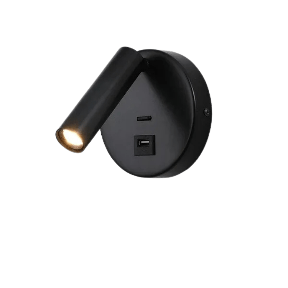 Modern LED Vägglampa Med Strömbrytare - Inomhus - Justerbar - USB Laddning - 350° Rotation - Svart/Koppar Finish