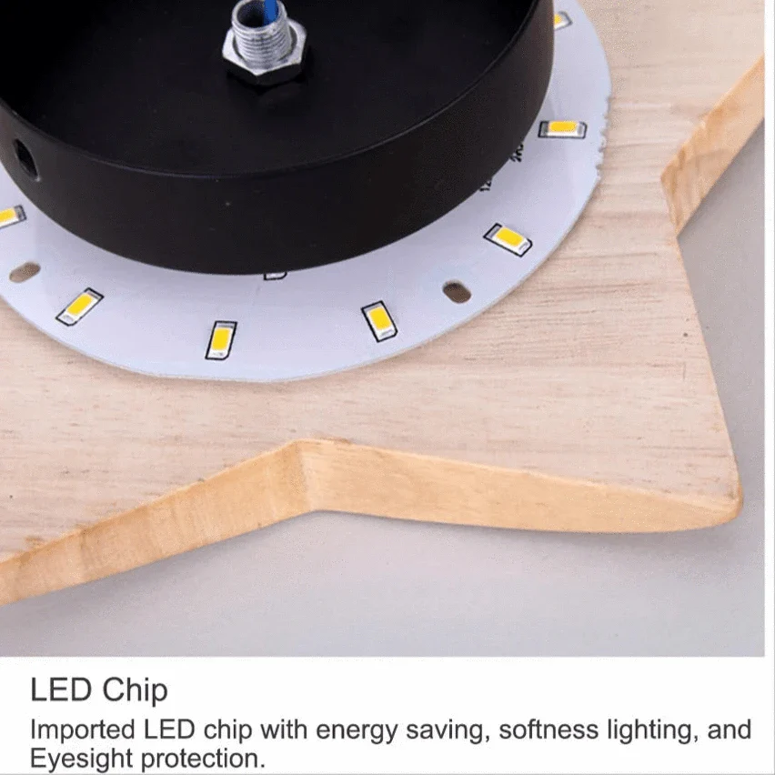 Modern Stjärnformad Vägglampa i Massivt Trä och Järn för Vardagsrum och Sovrum – E27 Vägglampor Inomhus Sconces