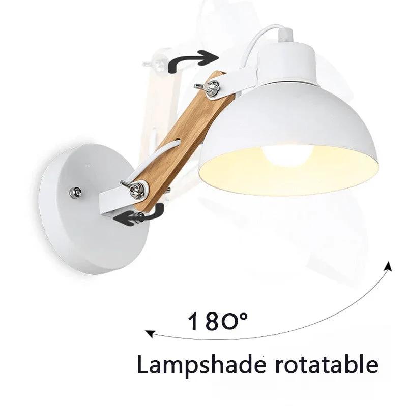 Nordisk Justerbar Vägglampa – Järn och Trä Sconcelampa för Modern Hem- och Hotellinredning