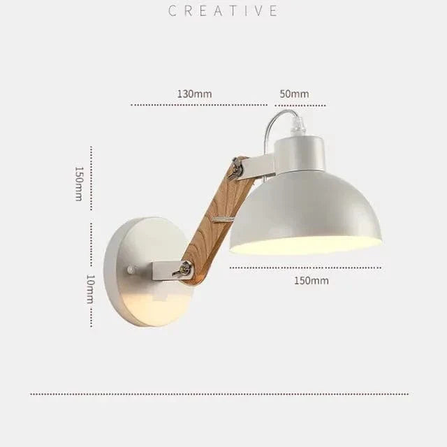 Nordisk Justerbar Vägglampa – Järn och Trä Sconcelampa för Modern Hem- och Hotellinredning