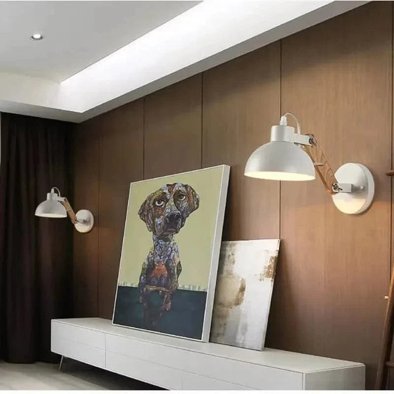 Nordisk Justerbar Vägglampa – Järn och Trä Sconcelampa för Modern Hem- och Hotellinredning