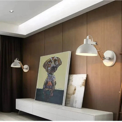 Nordisk Justerbar Vägglampa – Järn och Trä Sconcelampa för Modern Hem- och Hotellinredning