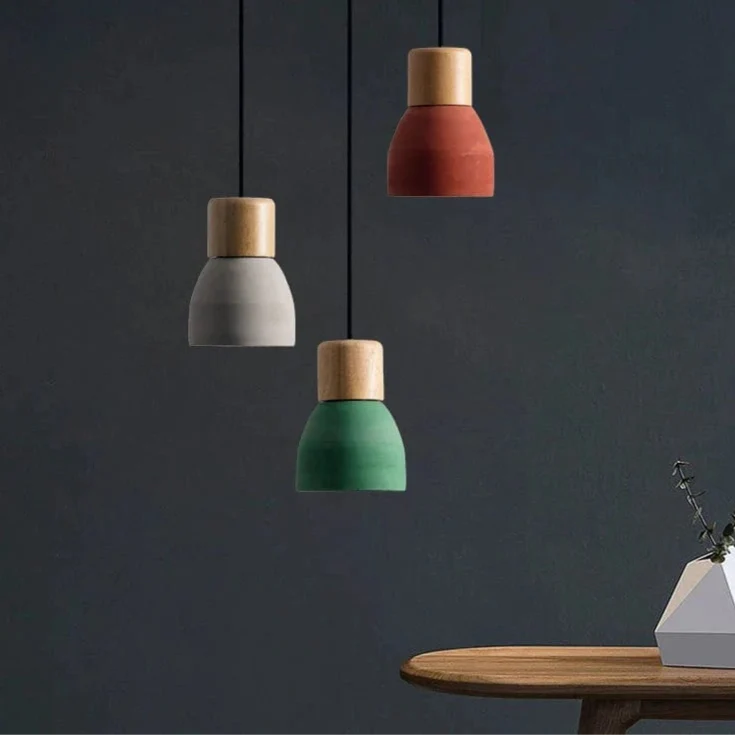 Nordisk LED Hänglampa – Inomhus Hängande Armatur – Cement-Trä Design - Justerbar Vajerlängd - Vintage Stil - E27 Fäste