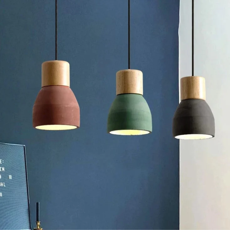 Nordisk LED Hänglampa – Inomhus Hängande Armatur – Cement-Trä Design - Justerbar Vajerlängd - Vintage Stil - E27 Fäste