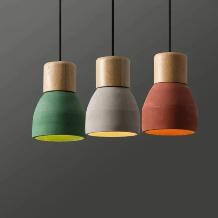 Nordisk LED Hänglampa – Inomhus Hängande Armatur – Cement-Trä Design - Justerbar Vajerlängd - Vintage Stil - E27 Fäste